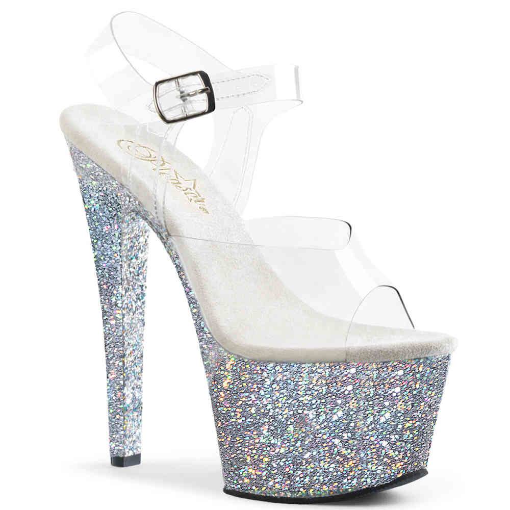Pleaser - SKY308LG Sandale à bride à la cheville, Pole dance chaussures - Chaussures de pole dance - Couleur argent/Transparent Product image